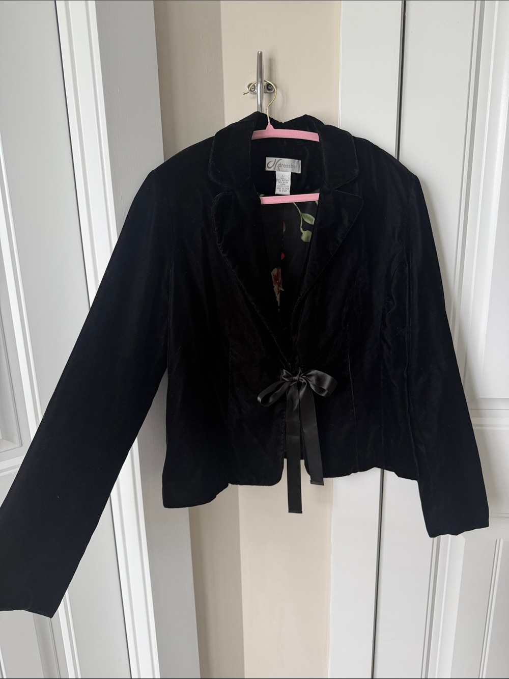 dressbarn Black Velvet Ribbon-Tie Blazer